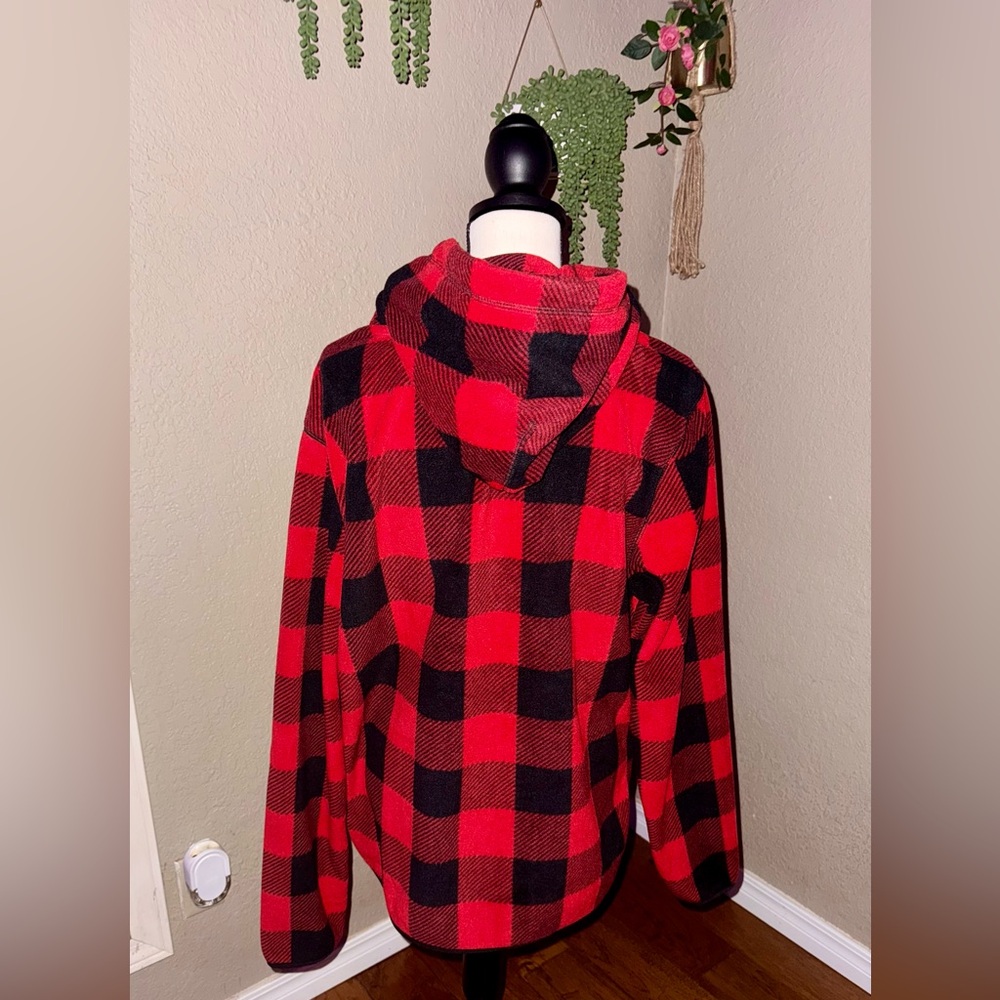 Aeropostale Men’s L Fleece Hoodie Red & Black Plaid - Picture 3 of 5